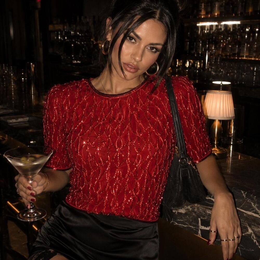 Vintage Mark & John by Gopal Red Beaded Silk Top M